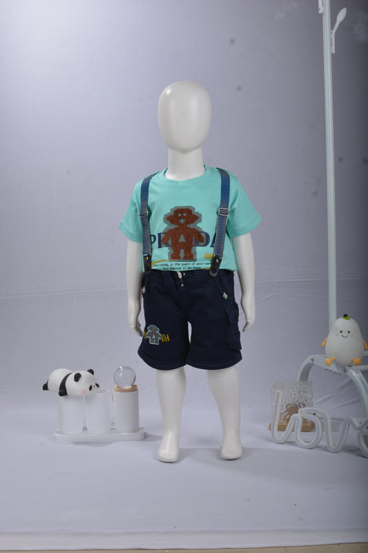 Justmaama Baby/Toddler Boy 2-Piece Clothing Set - Summer Short-Sleeve Top & Adjustable Suspender Shorts - Casual Kids Playwear