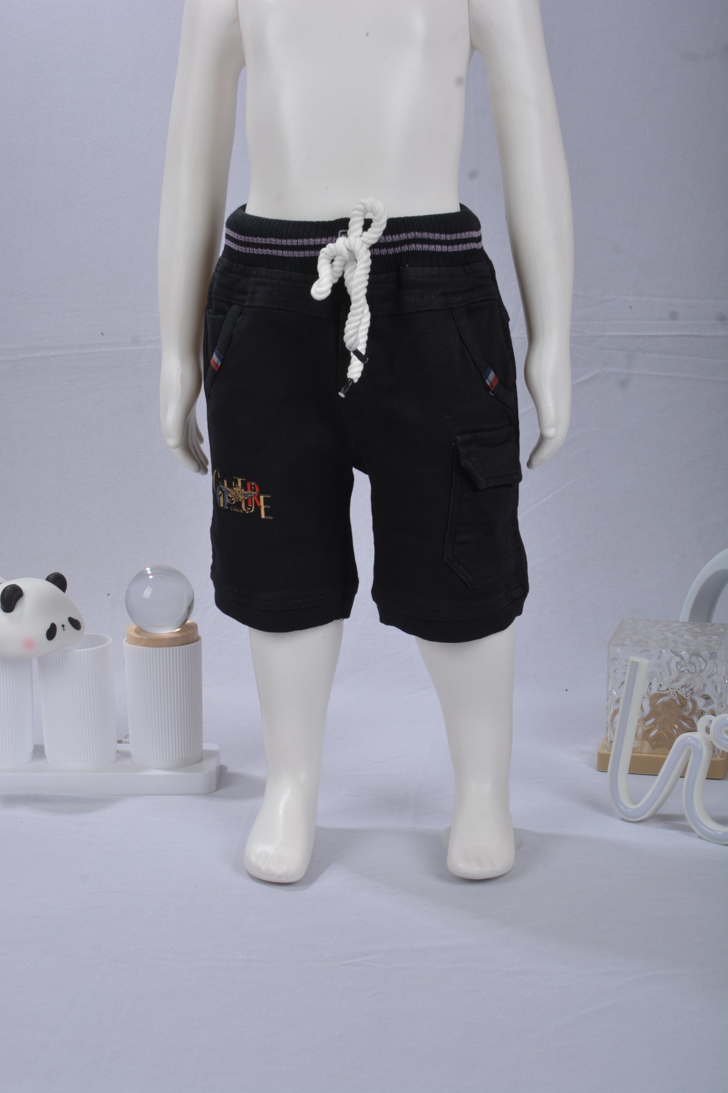 JustMaama 2-Piece Summer Outfit for Boys | Graphic T-Shirt with Crew Neck & Adjustable Waist Black Cargo Shorts | Breathable Cotton Kids Clothes Set