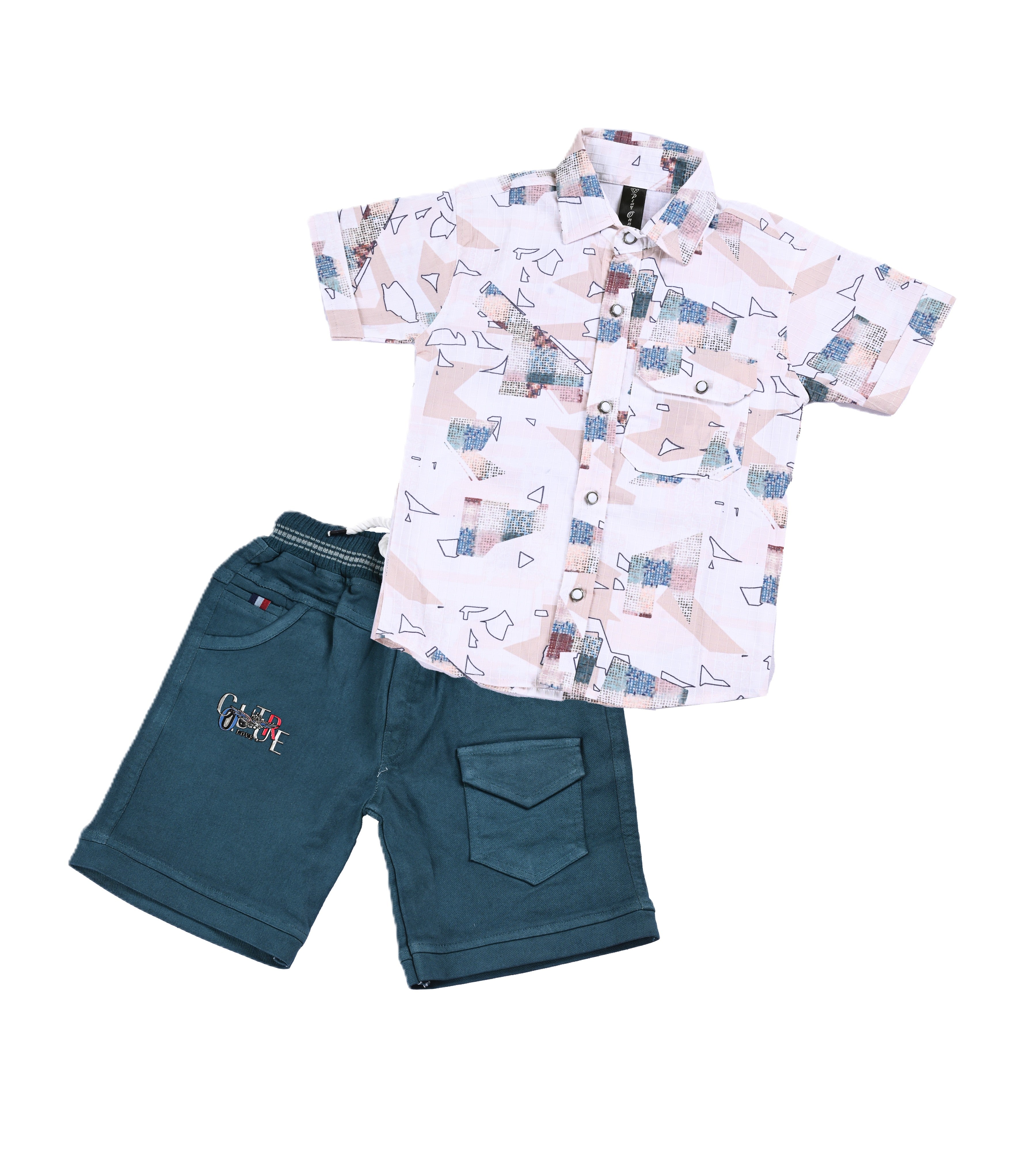 Boys' Geometric Print Short Sleeve Shirt and Utility Shorts Set - 2 Piece Summer Outfit