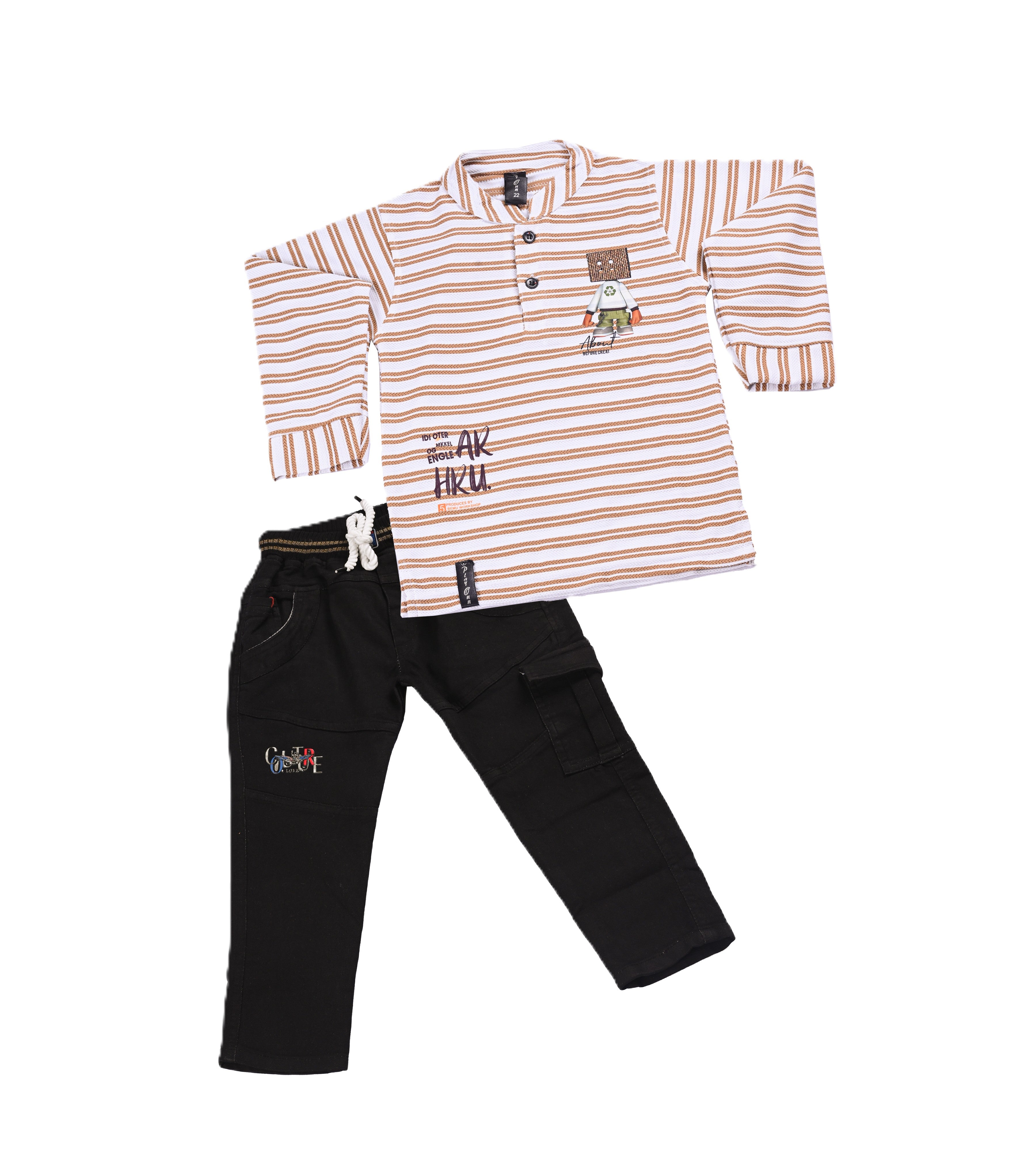 Full Shirt & Pant - Kids Boys Full Sleeve Striped Henley Shirt and  Denim Jeans Set - Stylish Cotton Top & Bottom Wear Dress