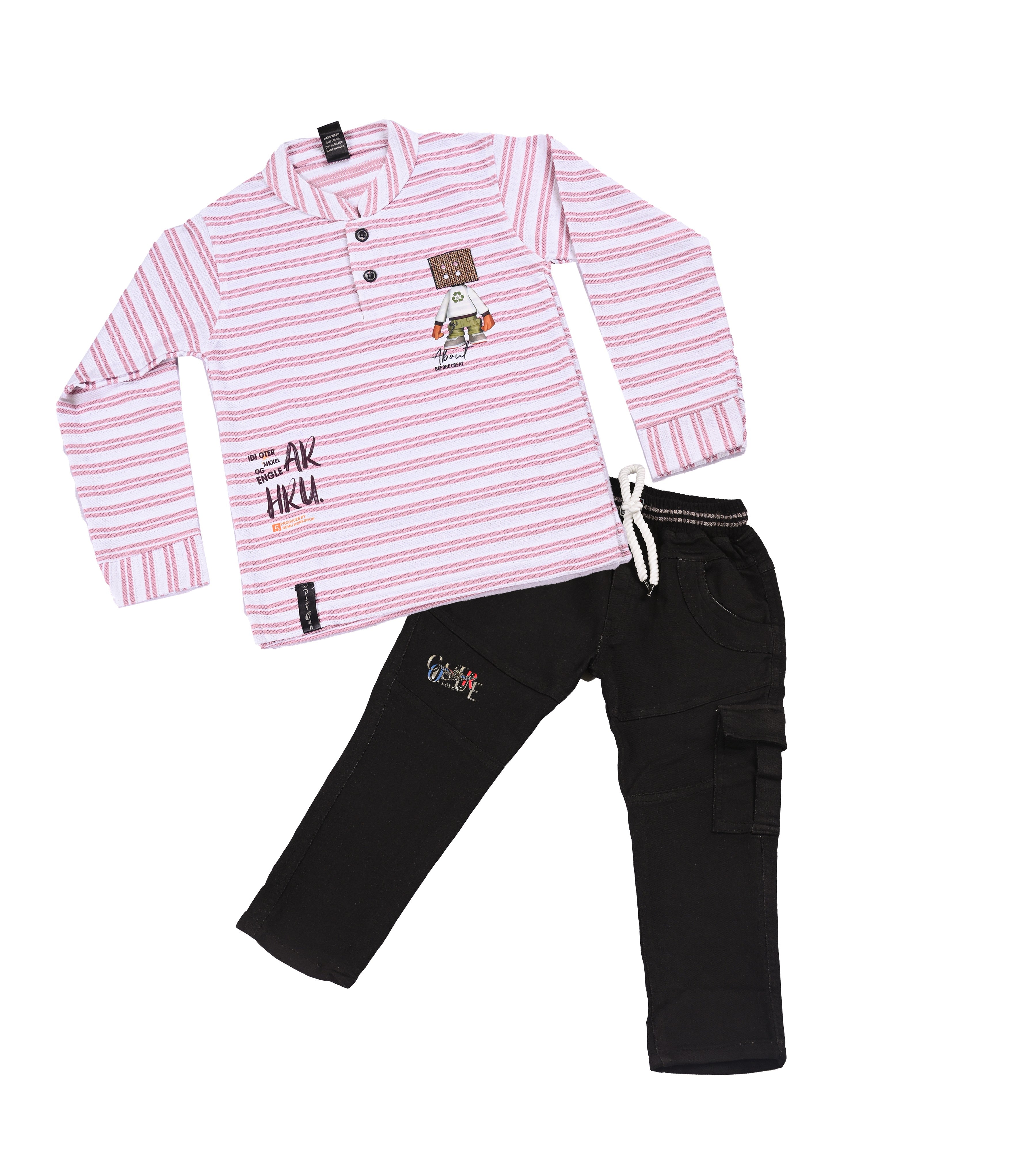 Full Shirt & Pant - Kids Boys Full Sleeve Striped Henley Shirt and  Denim Jeans Set - Stylish Cotton Top & Bottom Wear Dress