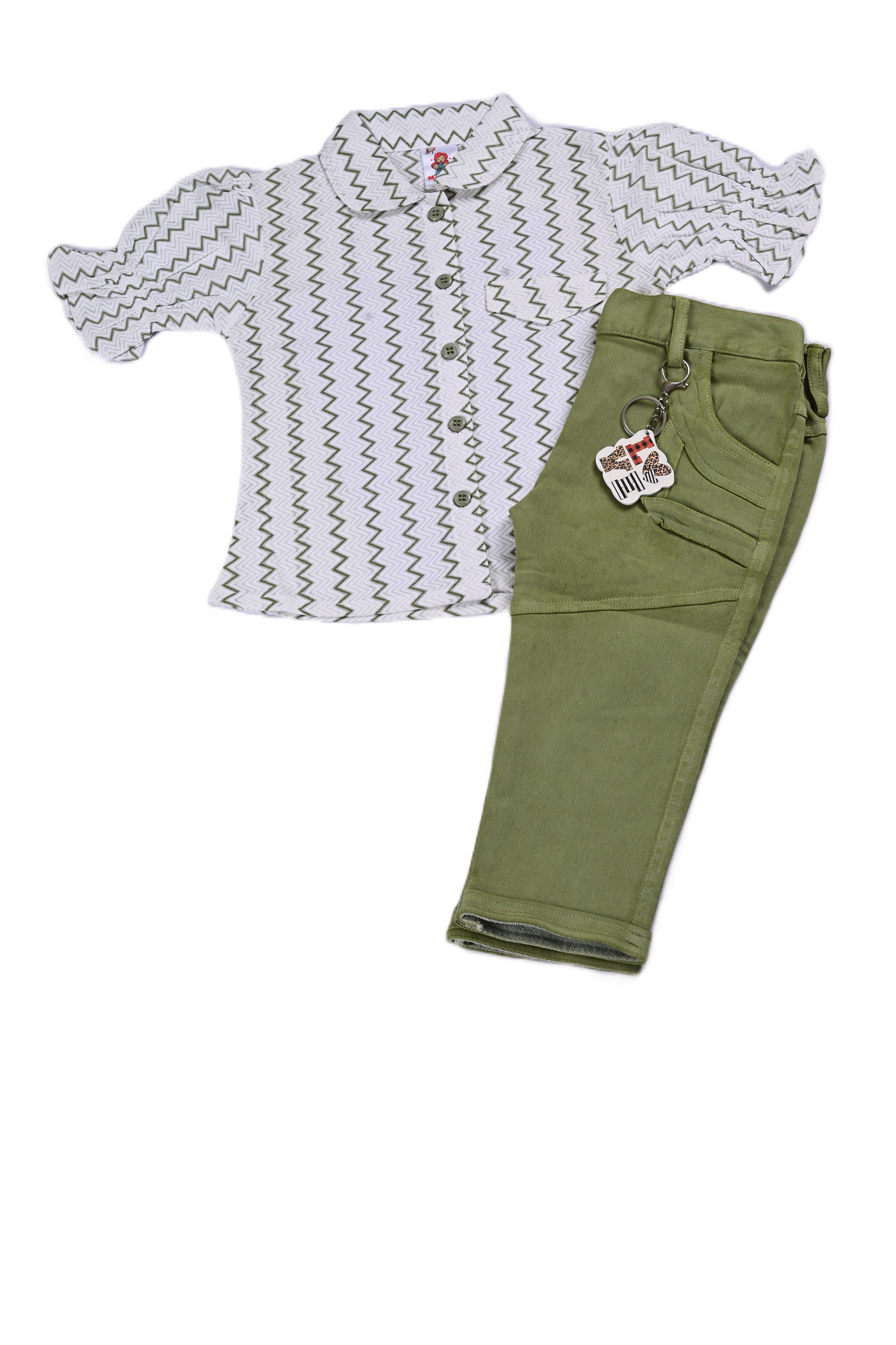 Shirt & Pant Set -  Trendy Outfit Set - Zig Zag Shirt with Stylish Solid Pants - Lightweight Cotton Kids Clothing
