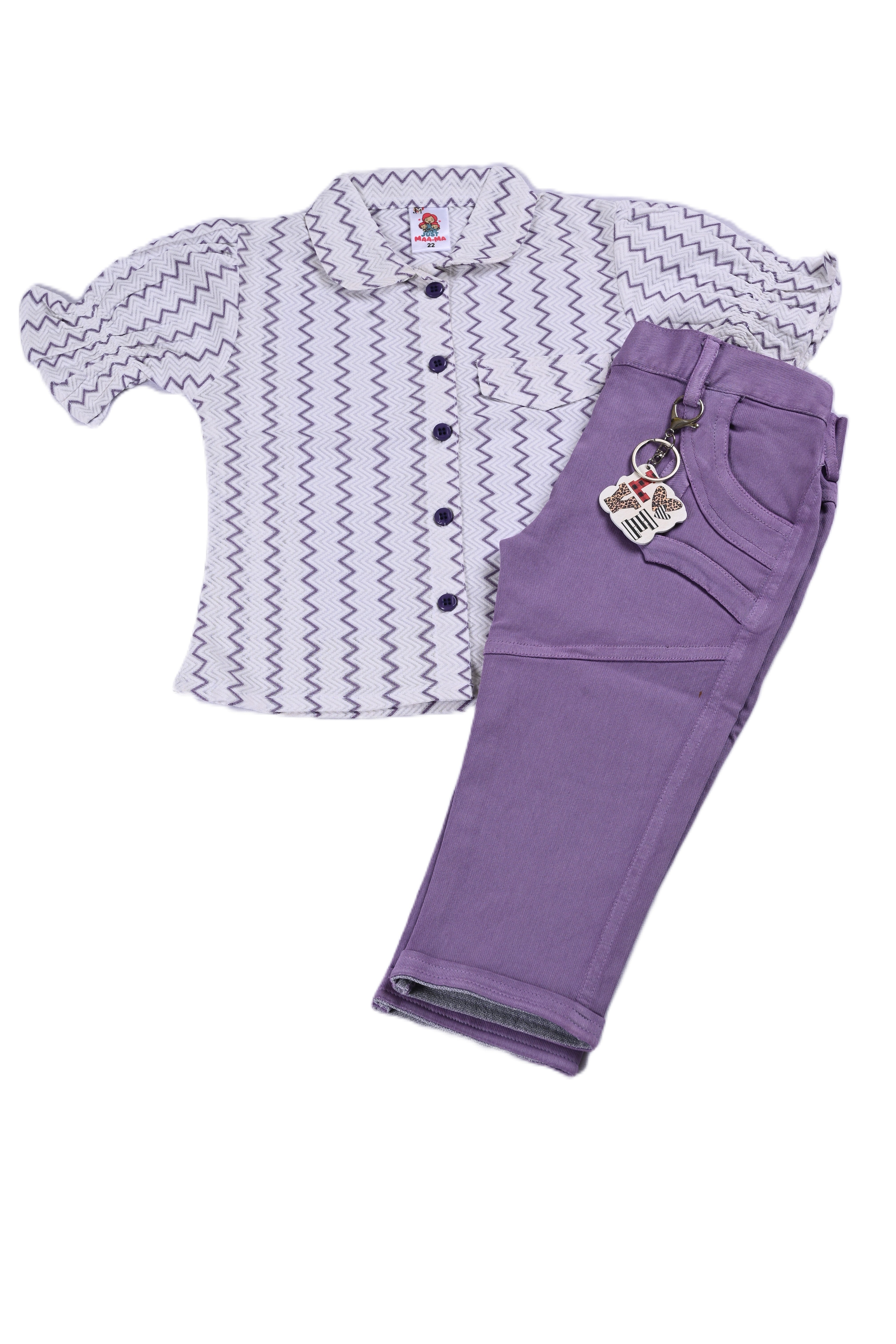 Shirt & Pant Set -  Trendy Outfit Set - Zig Zag Shirt with Stylish Solid Pants - Lightweight Cotton Kids Clothing