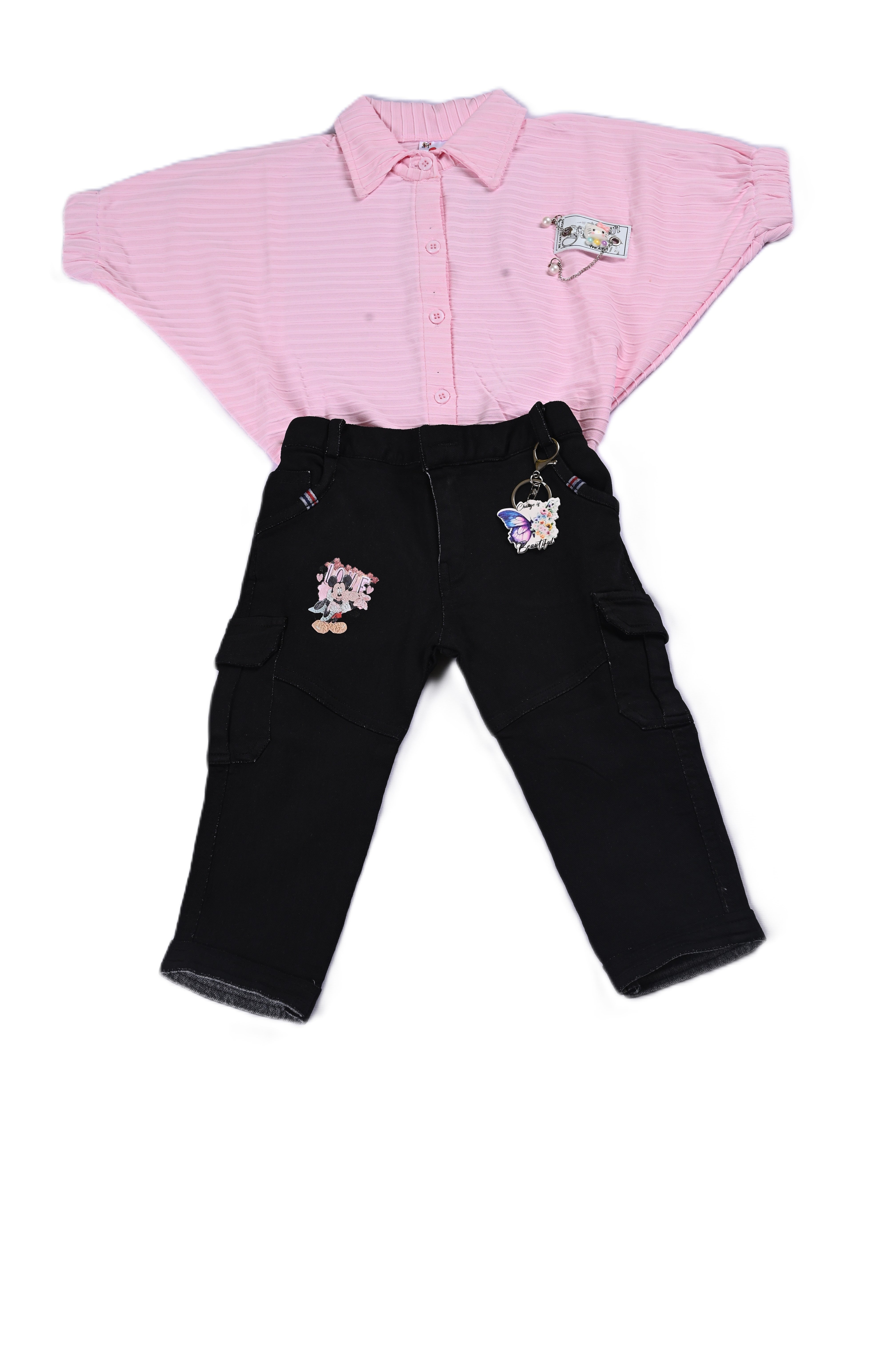 Top & Pant Set - Kids Clothing Set – Stylish Collared Button-Down Top with Cargo Pants, Soft Ribbed Fabric