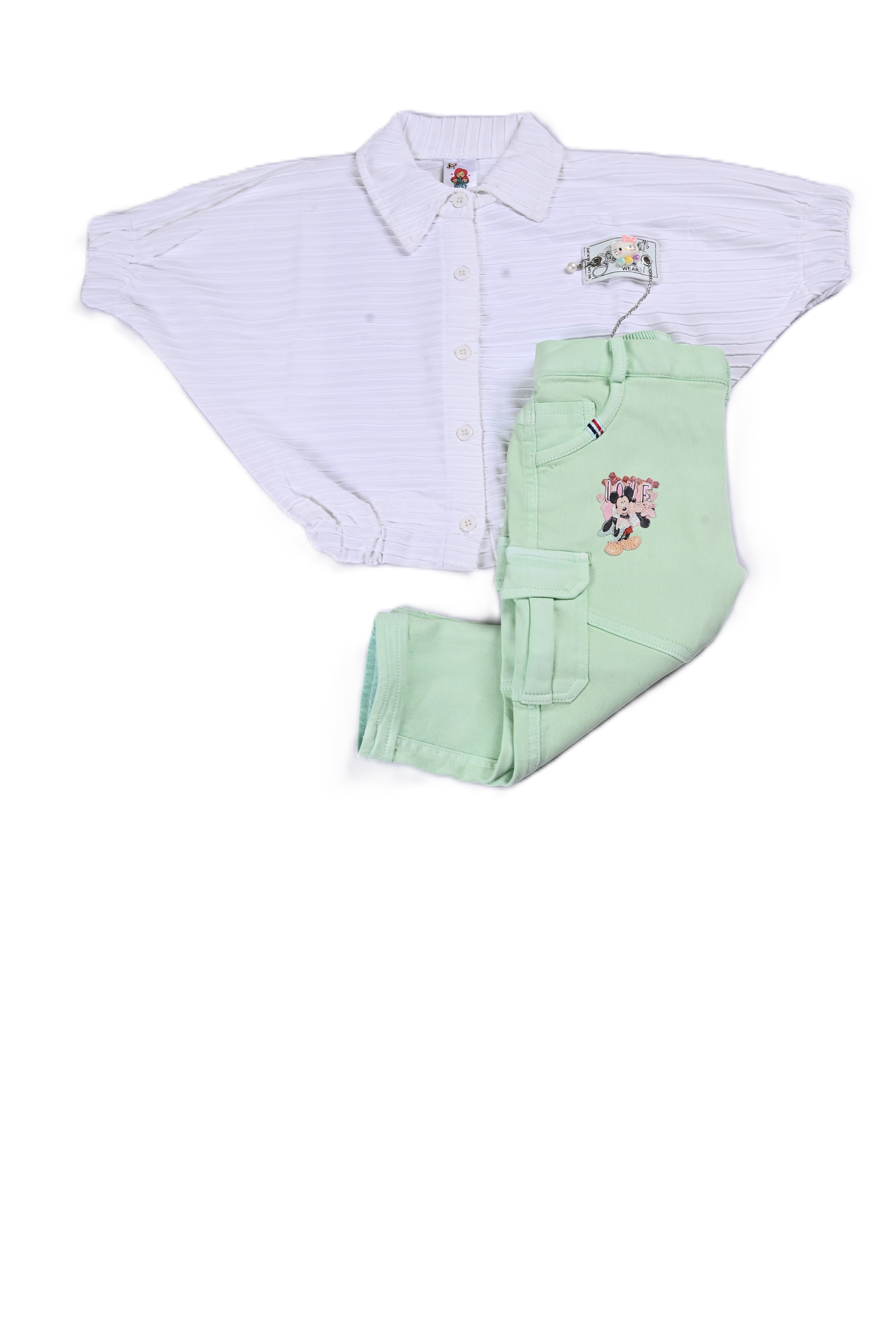 Top & Pant Set - Kids Clothing Set – Stylish Collared Button-Down Top with Cargo Pants, Soft Ribbed Fabric