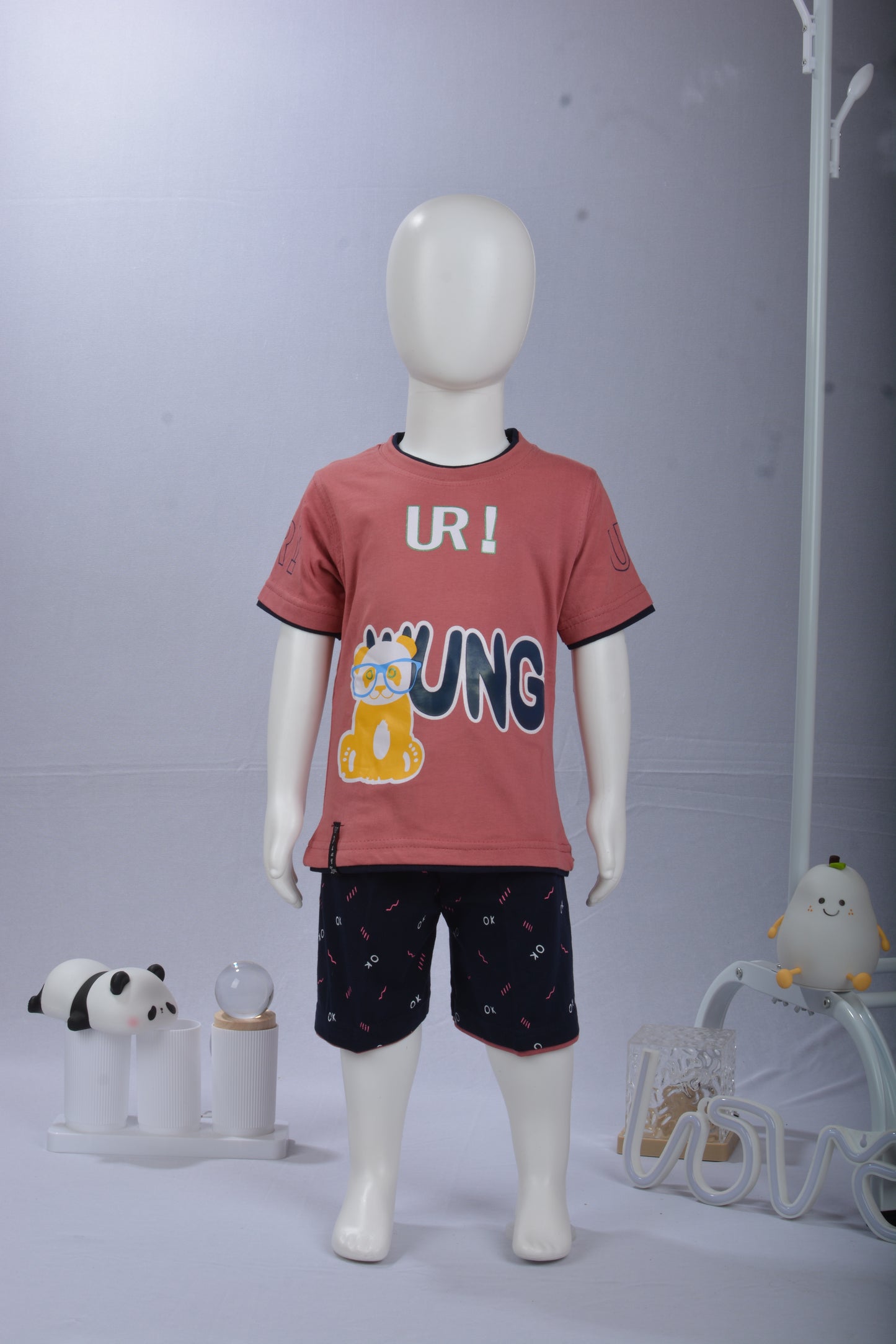 Justmaama Kids' Stylish Half-Sleeve Crewneck T-Shirt & Coordinated Knitted Shorts  Combo | Premium Cotton Fabric Casual Wear Set.