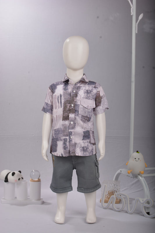 Justmaama Boys' 2-Piece Summer Outfit Set | Short Sleeve Abstract Print Button-Down  Shirt and Cargo Shorts with Pockets | Casual Toddler & Little Kid Clothing