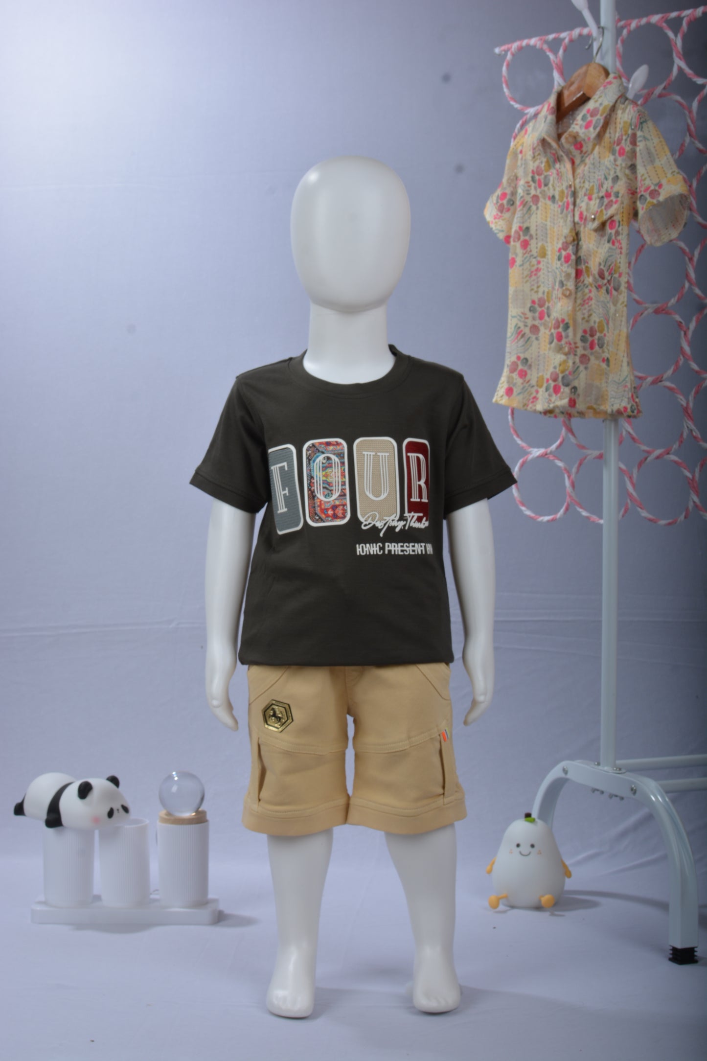 justmaama Toddler Boys' "FOUR" Birthday/Everyday T-Shirt – Premium Cotton Blend,  Dark Teal Green, Durable Graphic Tee.