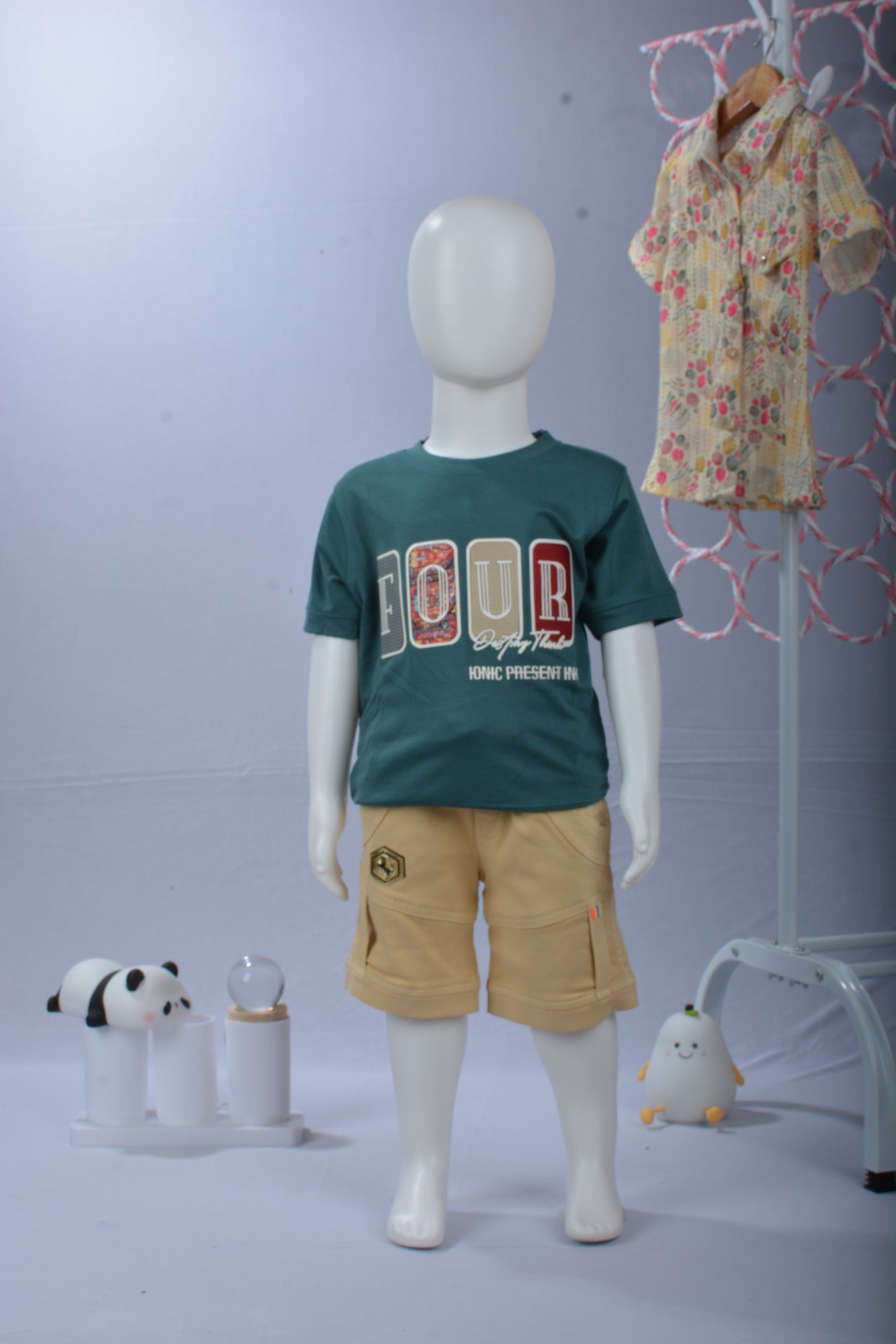 justmaama Toddler Boys' "FOUR" Birthday/Everyday T-Shirt – Premium Cotton Blend,  Dark Teal Green, Durable Graphic Tee.