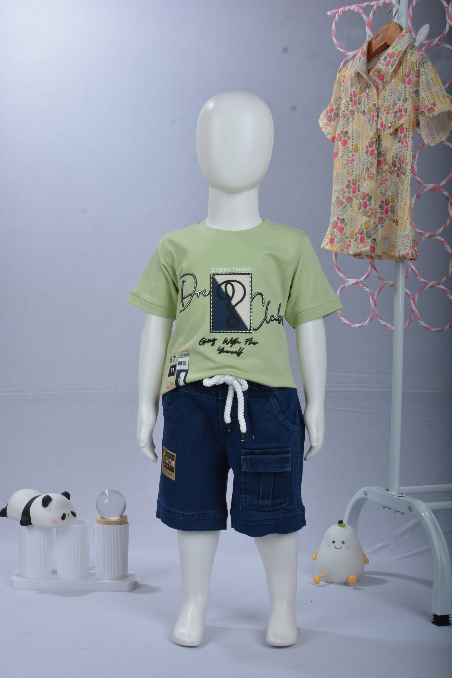 Justmaama Kids Boys Summer Shorts T-Shirt Combo Pack | Comfortable Cotton Tee &  Stylish Denim Look Shorts with Pockets | Casual Dress Set for Little Boys 2-7 Years.