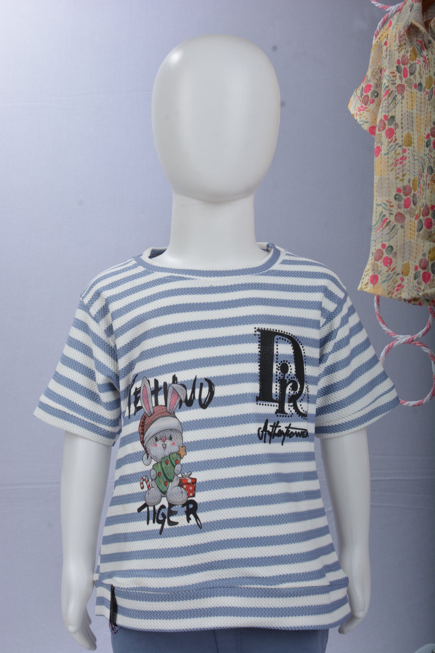 Justmaama Toddler Boys' Striped T-Shirt & Knit Shorts Set – Comfortable, Durable  Summer Outfit with Fun Character Appliqué.