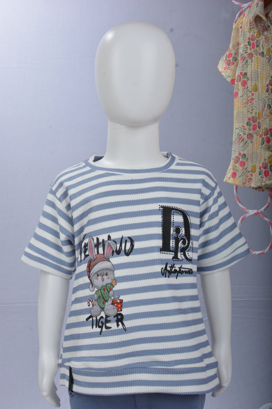 Justmaama Toddler Boys' Striped T-Shirt & Knit Shorts Set – Comfortable, Durable  Summer Outfit with Fun Character Appliqué.