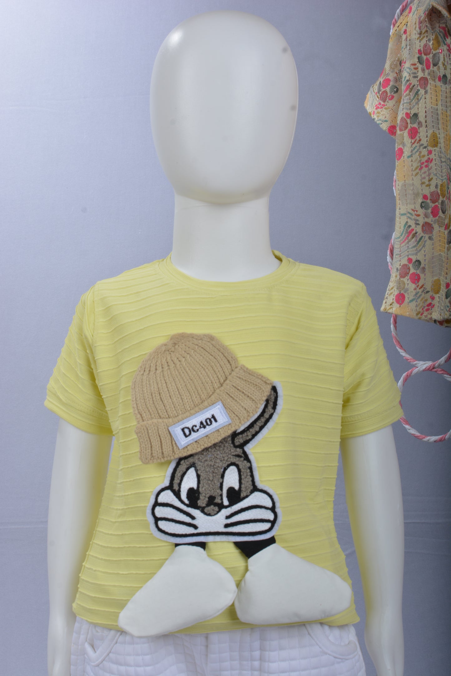 Premium justmaama Kids T-Shirt & Shorts Set | Textured Top, Knit Beanie Rabbit Patch,  and Cozy Quilted Bottoms.