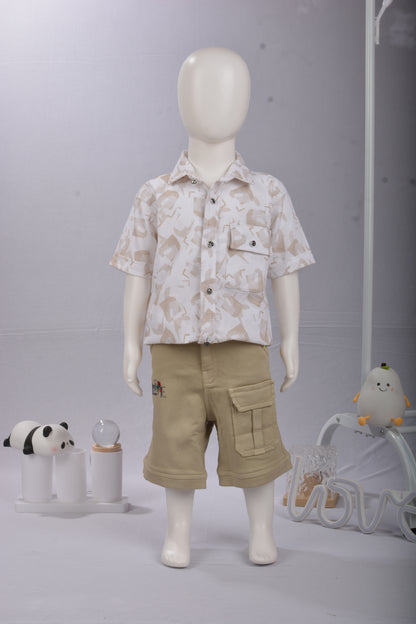 Justmaama Boy's Waffle Texture Button-Down Shirt & Cargo Shorts Set | 2-Piece  Summer Outfit for Toddler & Little Kids | Stylish & Comfortable