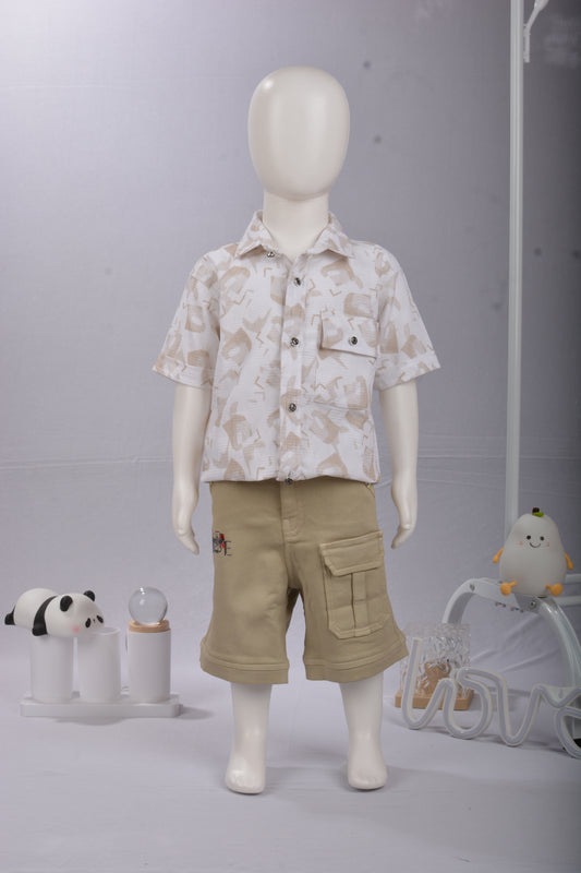 Justmaama Boy's Waffle Texture Button-Down Shirt & Cargo Shorts Set | 2-Piece  Summer Outfit for Toddler & Little Kids | Stylish & Comfortable