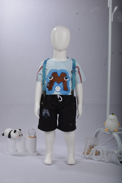 justmaama Boys' Premium Summer Outfit: Printed Tee, Adjustable Suspenders, and  Comfortable Bottoms