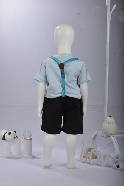 justmaama Boys' Premium Summer Outfit: Printed Tee, Adjustable Suspenders, and  Comfortable Bottoms