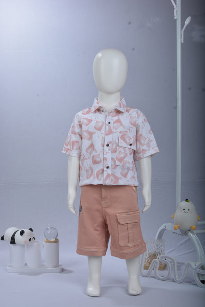 Justmaama Boy's Waffle Texture Button-Down Shirt & Cargo Shorts Set | 2-Piece  Summer Outfit for Toddler & Little Kids | Stylish & Comfortable