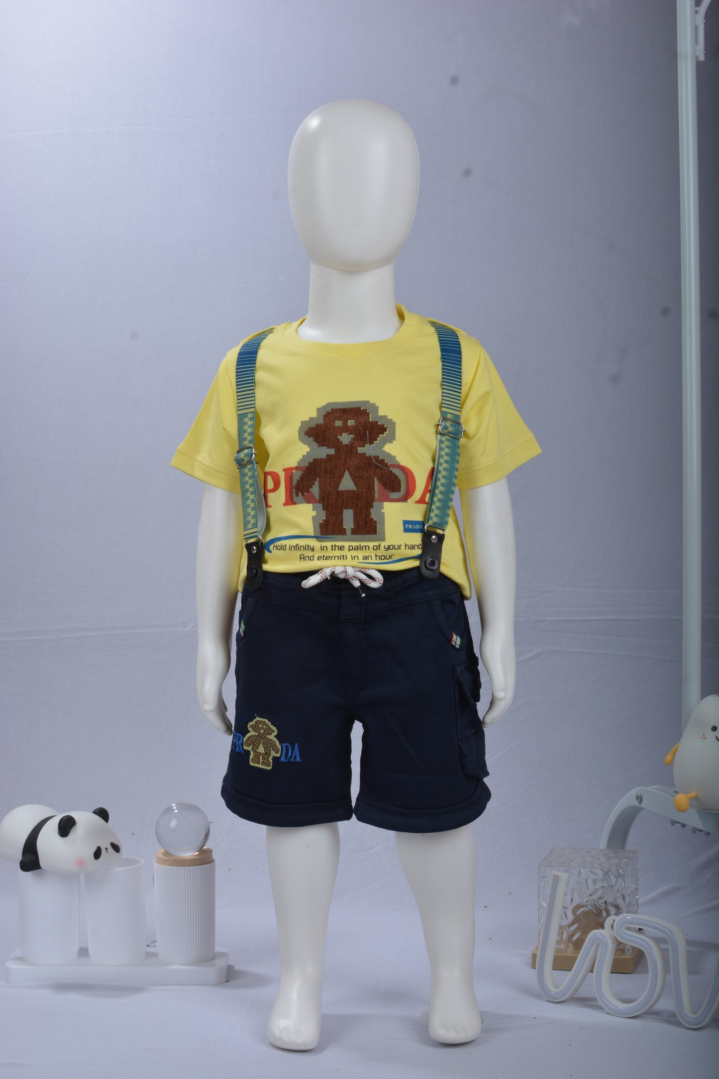 Justmaama Baby/Toddler Boy 2-Piece Clothing Set - Summer Short-Sleeve Top &  Adjustable Suspender Shorts - Casual Kids Playwear