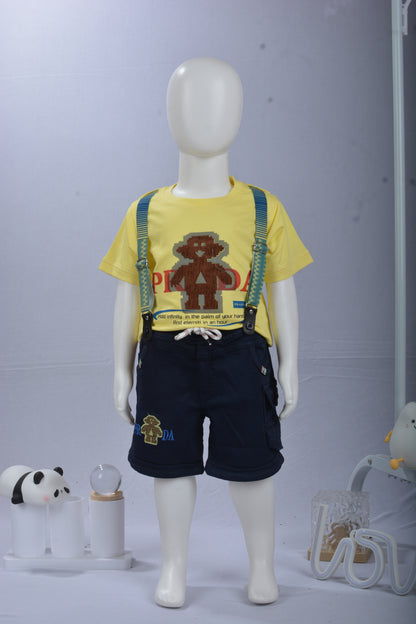 Justmaama Baby/Toddler Boy 2-Piece Clothing Set - Summer Short-Sleeve Top &  Adjustable Suspender Shorts - Casual Kids Playwear