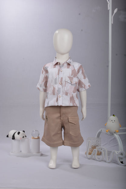 JUSTMAAMA Toddler/Little Boy's Hawaiian Style Abstract Print Shirt & Khaki Shorts Set