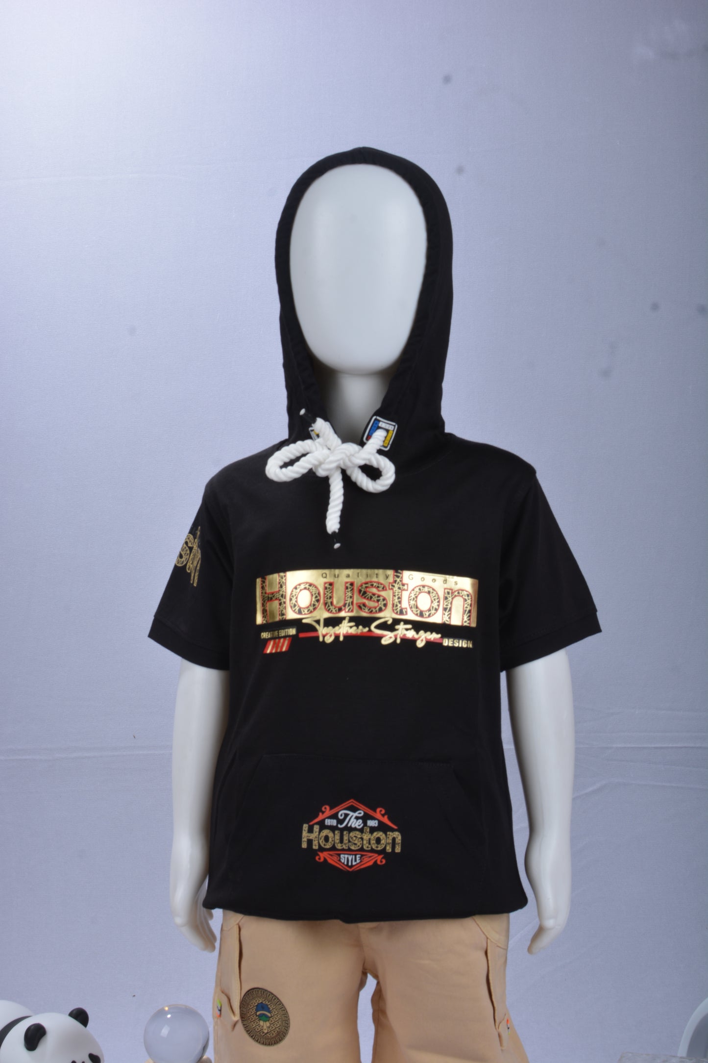 JUSTMAAMA Boys' Summer Casual Outfit Set | Short Sleeve Pullover Hoodie Top with  Drawstring & Black Cargo Shorts | Kids Graphic Sportswear Tracksuit