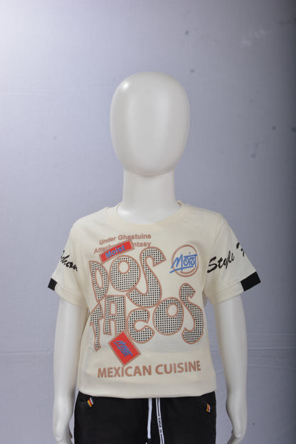 Justmaama Soft Cotton T-Shirt & Durable Denim Shorts Set for Boys | Comfortable 2- Piece Summer Playwear Outfit | Toddler & Kids' Casual Wear