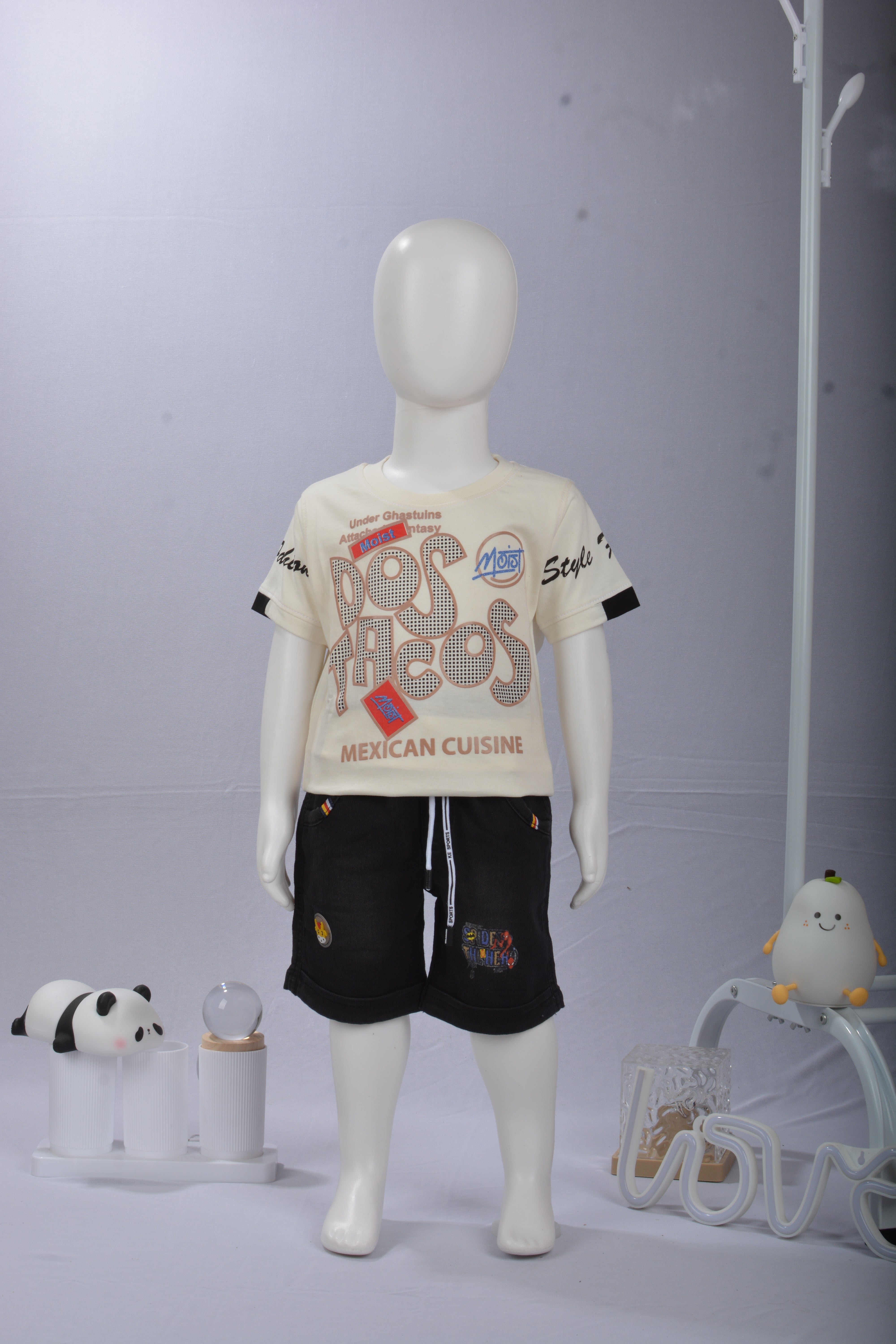 Little Boys' 2-Piece Summer Outfit - Dos Tacos Graphic Tee & Casual Shorts