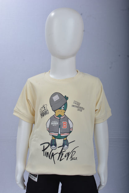 JUSTMAAMA Kids' Casual Outfit Set |  T-Shirt with  Duck  Graphic  Drawstring Denim Shorts | Breathable Summer Wear for Toddler Boys