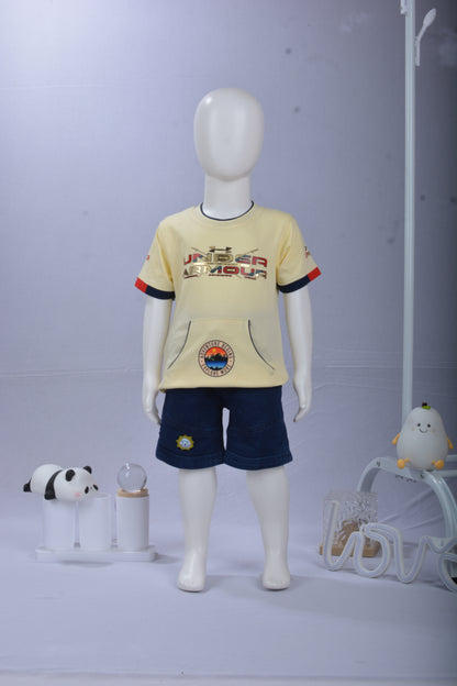 Justmaama 2-Piece Boys' Clothing Set | Adventure Graphic Half-Sleeve T-Shirt with  Front Pocket & Drawstring Waist Shorts | Soft Cotton Casual Summer Outfit | Toddler &  Little Kid Activewear