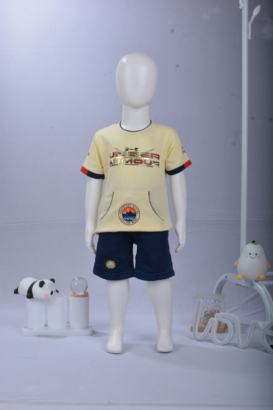 Justmaama 2-Piece Boys' Clothing Set | Adventure Graphic Half-Sleeve T-Shirt with  Front Pocket & Drawstring Waist Shorts | Soft Cotton Casual Summer Outfit | Toddler &  Little Kid Activewear