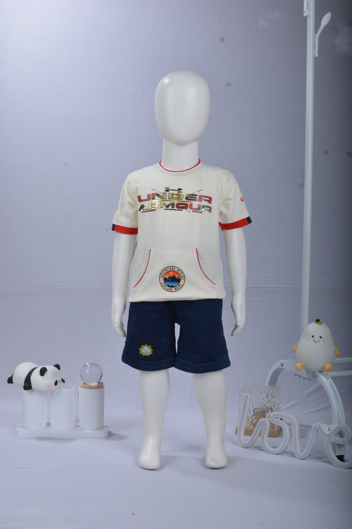 Justmaama 2-Piece Boys' Clothing Set | Adventure Graphic Half-Sleeve T-Shirt with  Front Pocket & Drawstring Waist Shorts | Soft Cotton Casual Summer Outfit | Toddler &  Little Kid Activewear