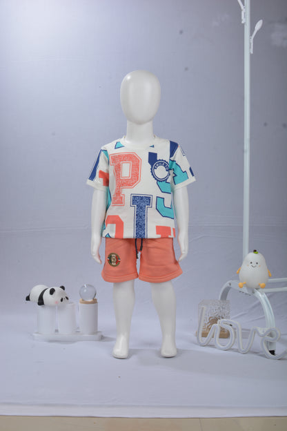 Justmaama Premium Kids' Playwear Set | Durable Half-Sleeve Top & Adjustable  Drawstring Shorts | Stylish Summer Clothing for Boys