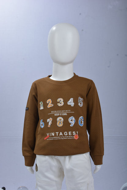 Toddler & Little Kids' Retro V-I-N-T-A-G-E Number Graphic Long Sleeve Crewneck  Sweatshirt & Casual Cargo Pants Set | Boys Fall Winter Streetwear 2-Piece Outfit