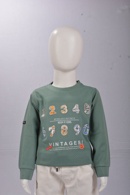 Toddler & Little Kids' Retro V-I-N-T-A-G-E Number Graphic Long Sleeve Crewneck  Sweatshirt & Casual Cargo Pants Set | Boys Fall Winter Streetwear 2-Piece Outfit