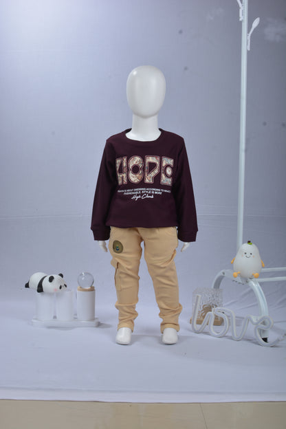 Justmaama Toddler Boys/Girls 2-Piece Outfit - Long Sleeve Crew Neck Pullover Shirt &  Drawstring Cargo Trousers