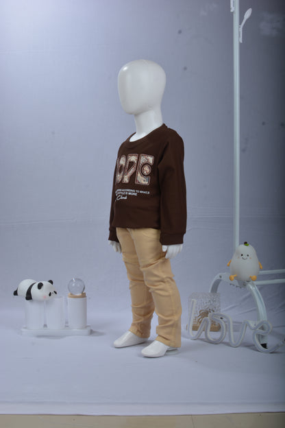 Justmaama Toddler Boys/Girls 2-Piece Outfit - Long Sleeve Crew Neck Pullover Shirt &  Drawstring Cargo Trousers