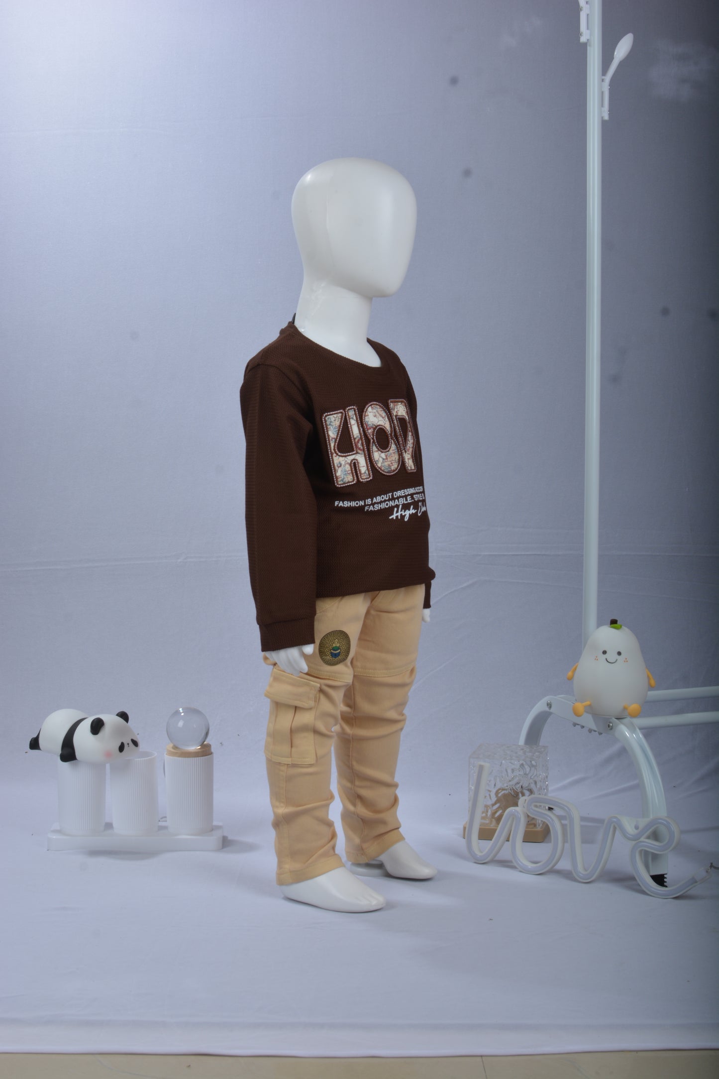 Justmaama Toddler Boys/Girls 2-Piece Outfit - Long Sleeve Crew Neck Pullover Shirt &  Drawstring Cargo Trousers