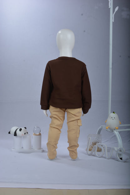 Justmaama Toddler Boys/Girls 2-Piece Outfit - Long Sleeve Crew Neck Pullover Shirt &  Drawstring Cargo Trousers