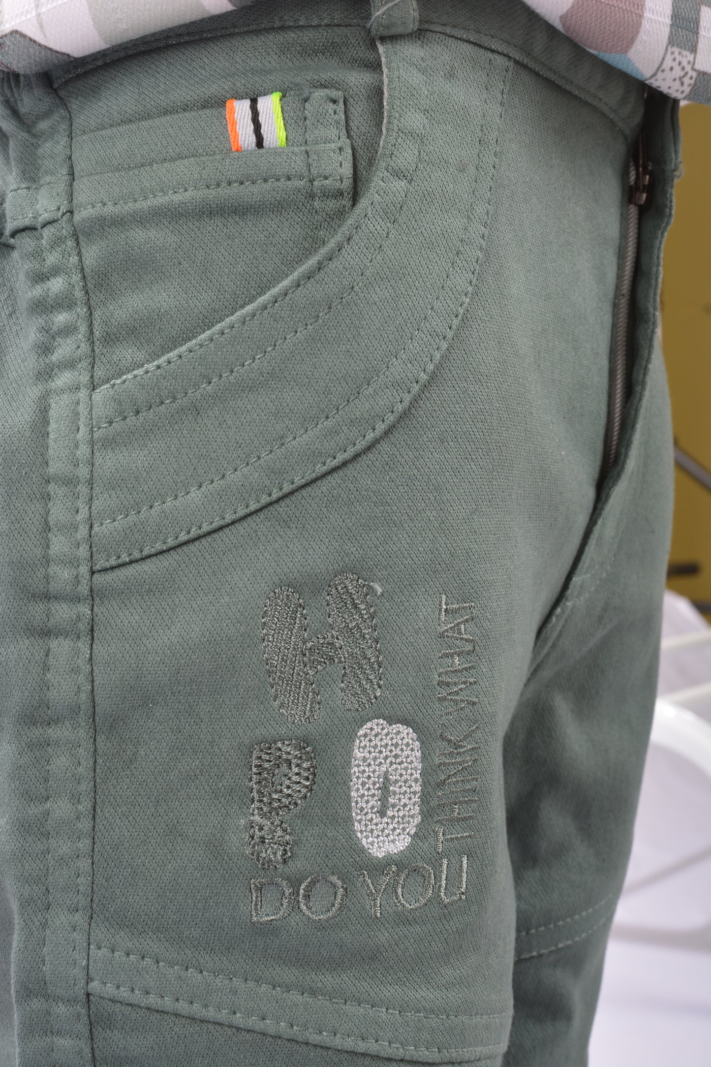 JUSTMAAMA Boys' Teal & Rust Abstract Print Shirt Set with Olive Textured Shorts