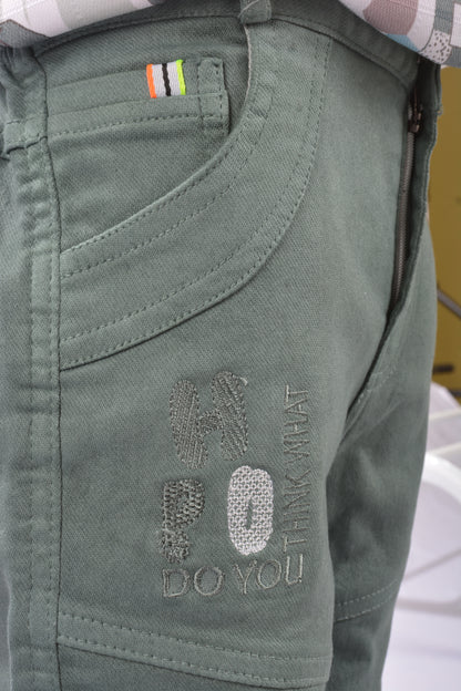 JUSTMAAMA Boys' Teal & Rust Abstract Print Shirt Set with Olive Textured Shorts