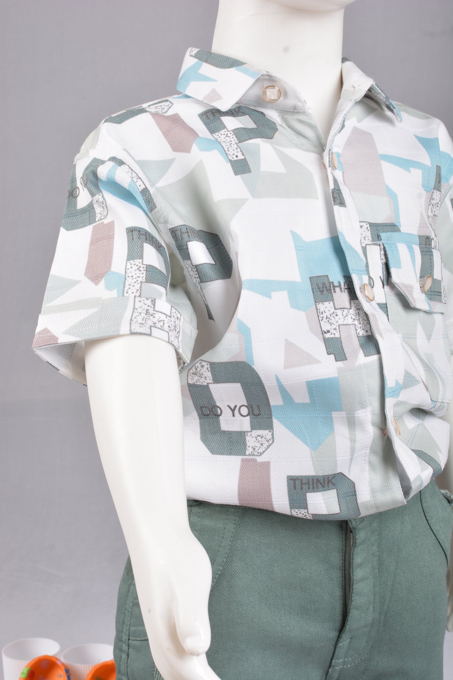 JUSTMAAMA Boy's  Abstract Print Shirt Set  Textured Shorts | Soft Cotton Blend Half Sleeve Cargo Pocket 2-Piece Summer Outfit |  Regular Fit