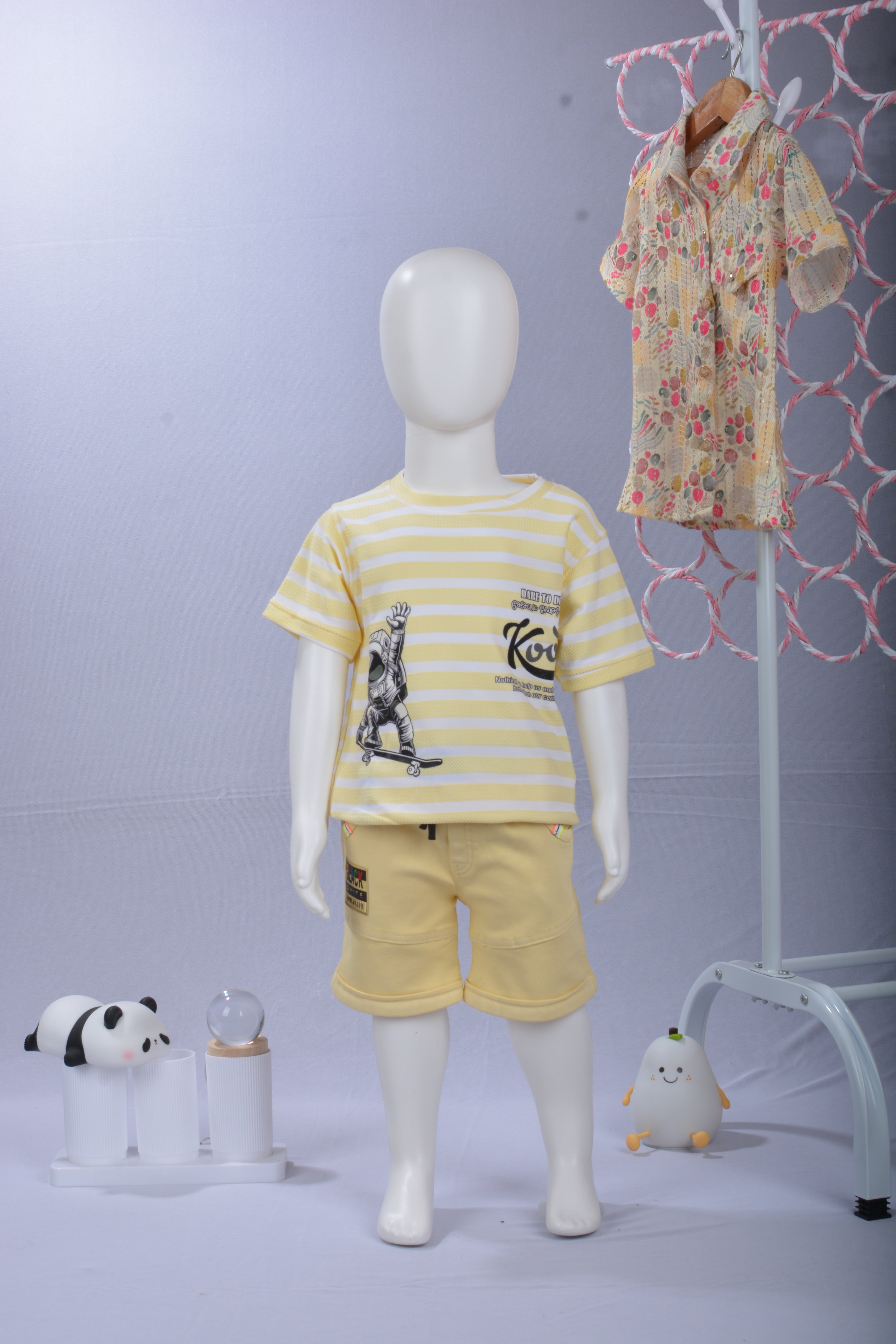 Little Explorer "Space Skate" Striped Tee and Coordinated Shorts Set