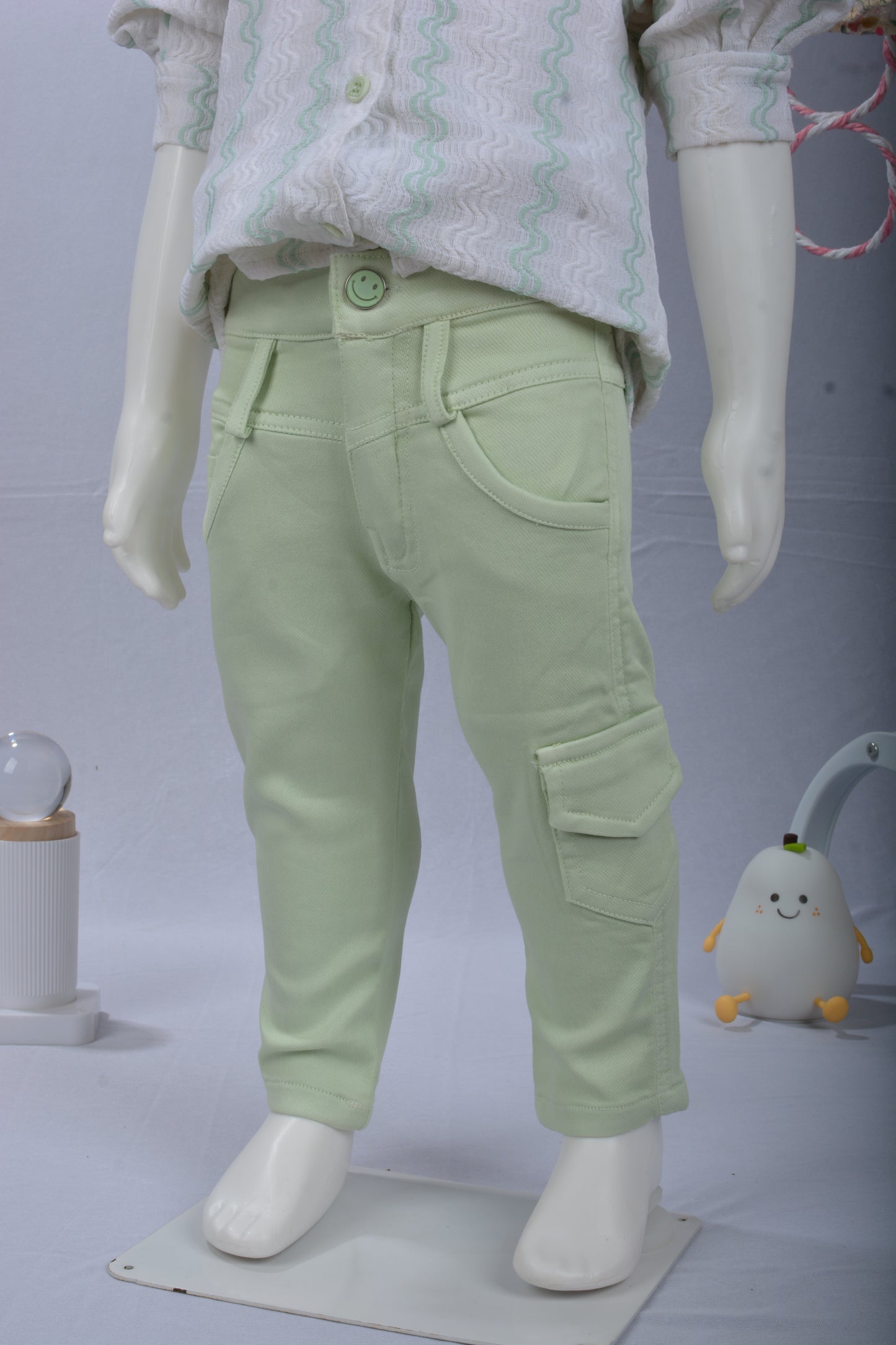 Justmaama Girls’ Printed Collared Top with Puff Sleeves and Functional Cargo Pants | Soft & Comfortable Clothing Set