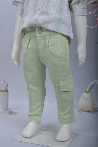 Justmaama Girls’ Printed Collared Top with Puff Sleeves and Functional Cargo Pants | Soft & Comfortable Clothing Set