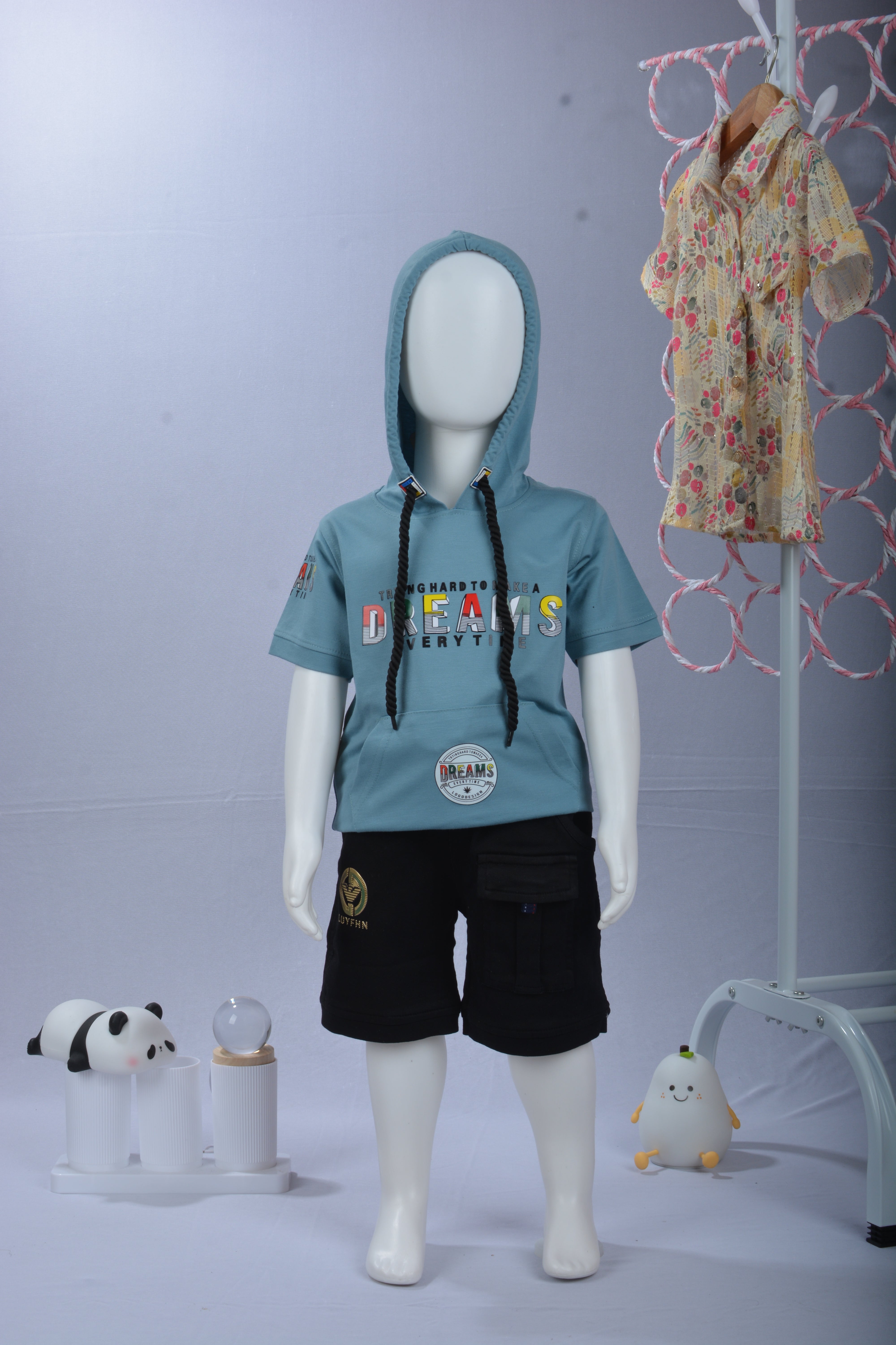 Boys Casual Hooded Top & Shorts Outfit Set