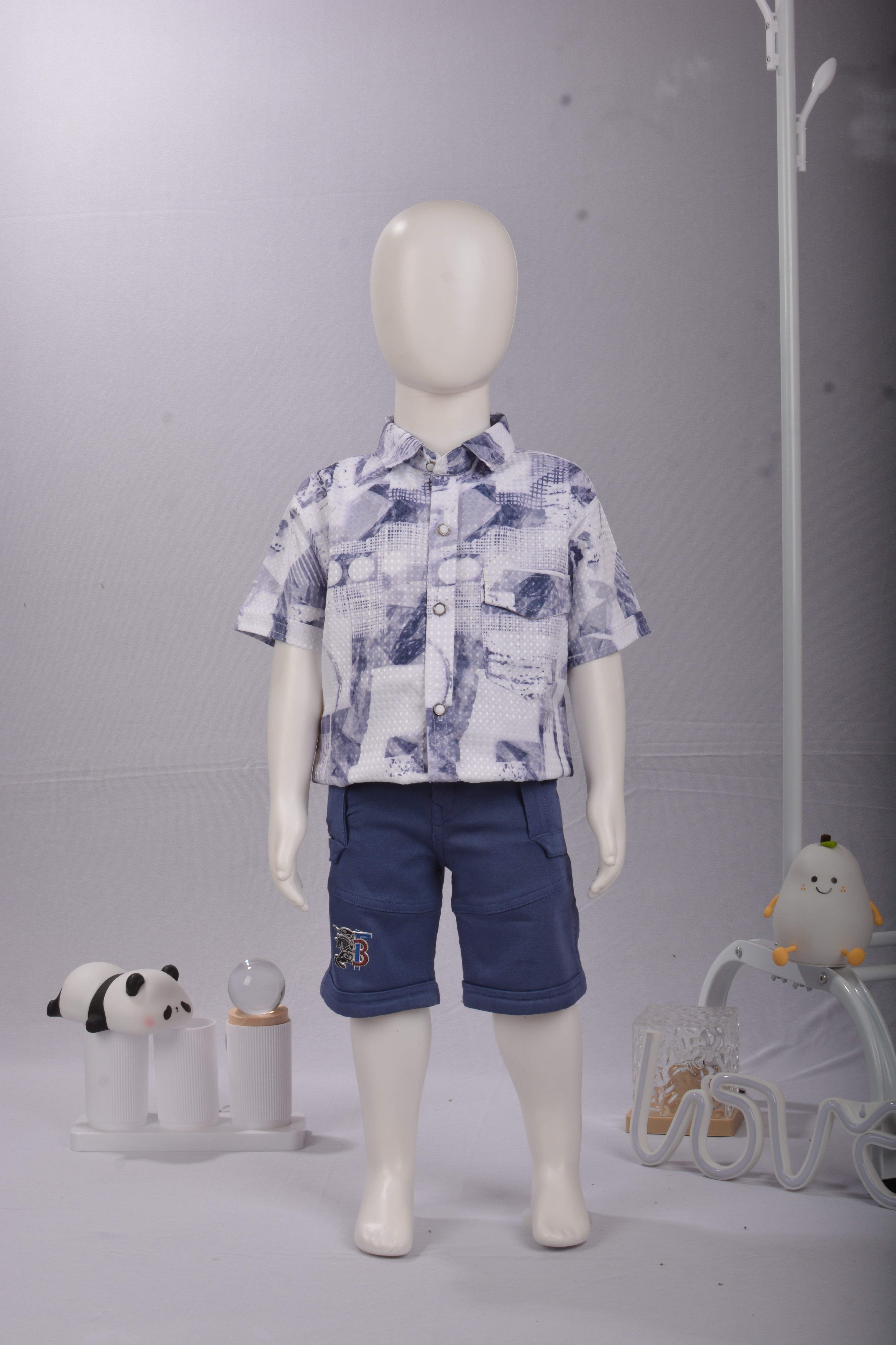 Kids' Explorer Short Set - Modern Graphic Button-Up and Utility Shorts