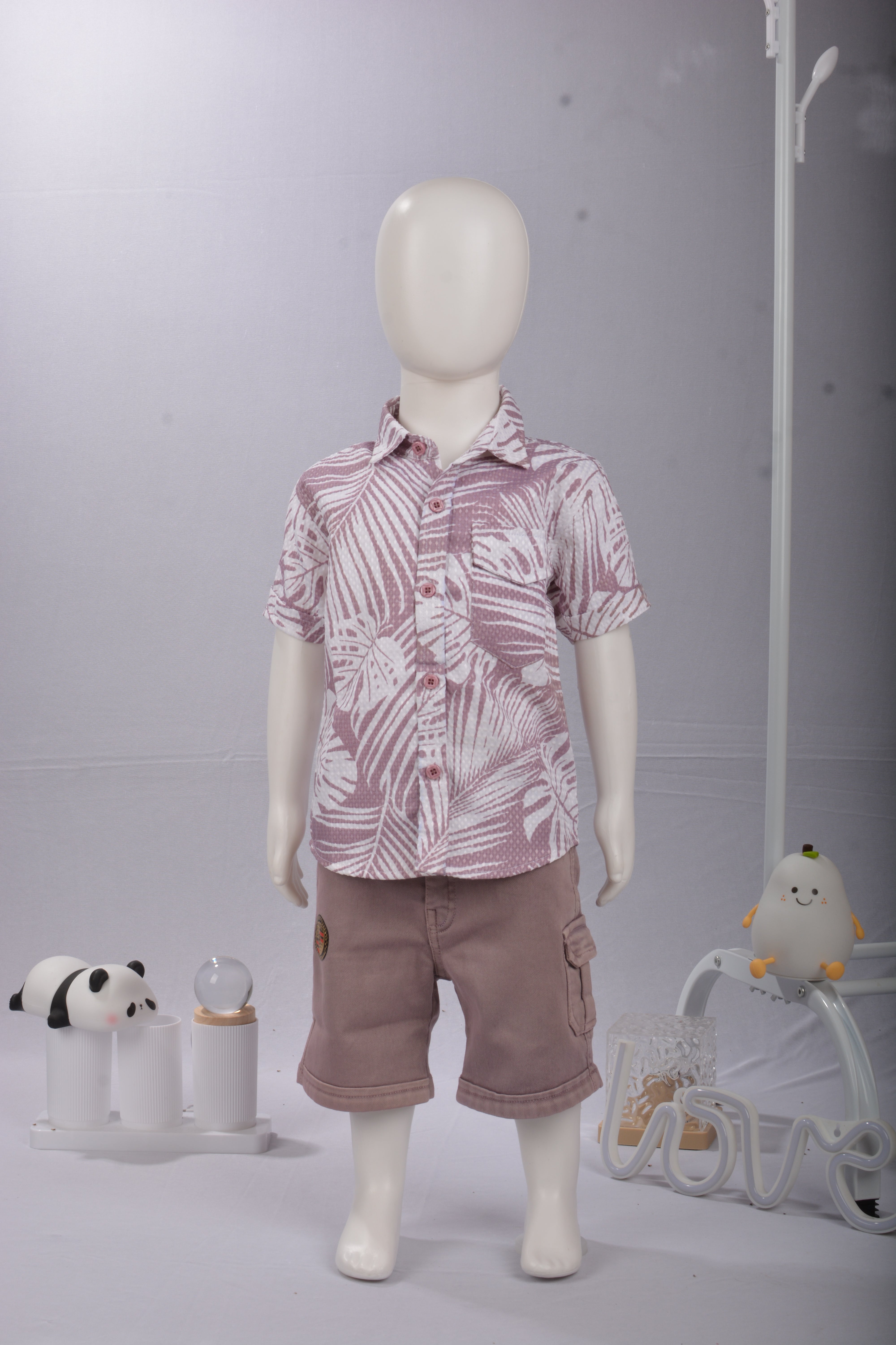 Boys' Tropical Palm Print Shirt & Cargo Shorts Set