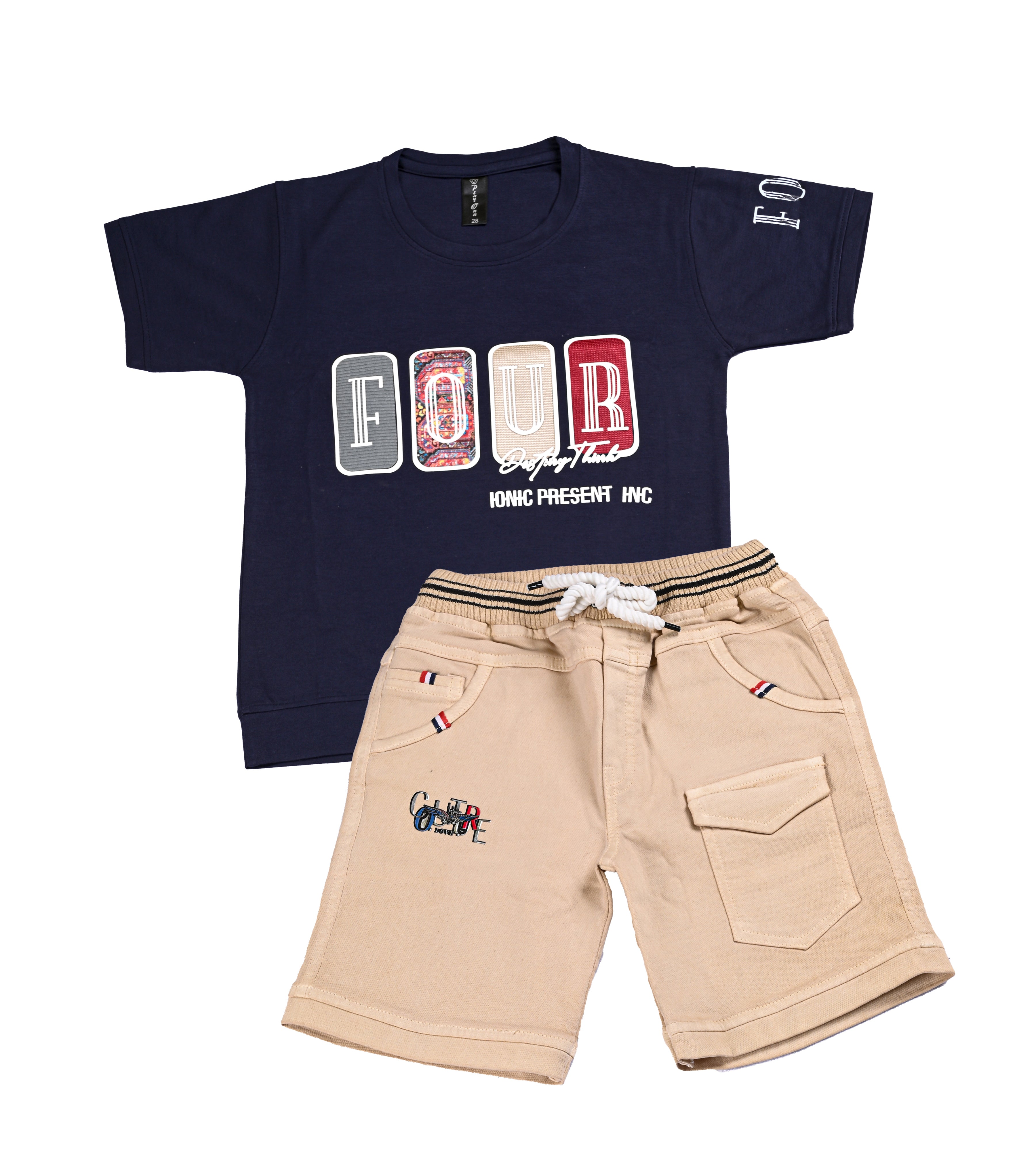 Kids Boys Cotton Graphic T-Shirt and Drawstring Cargo Shorts Set
