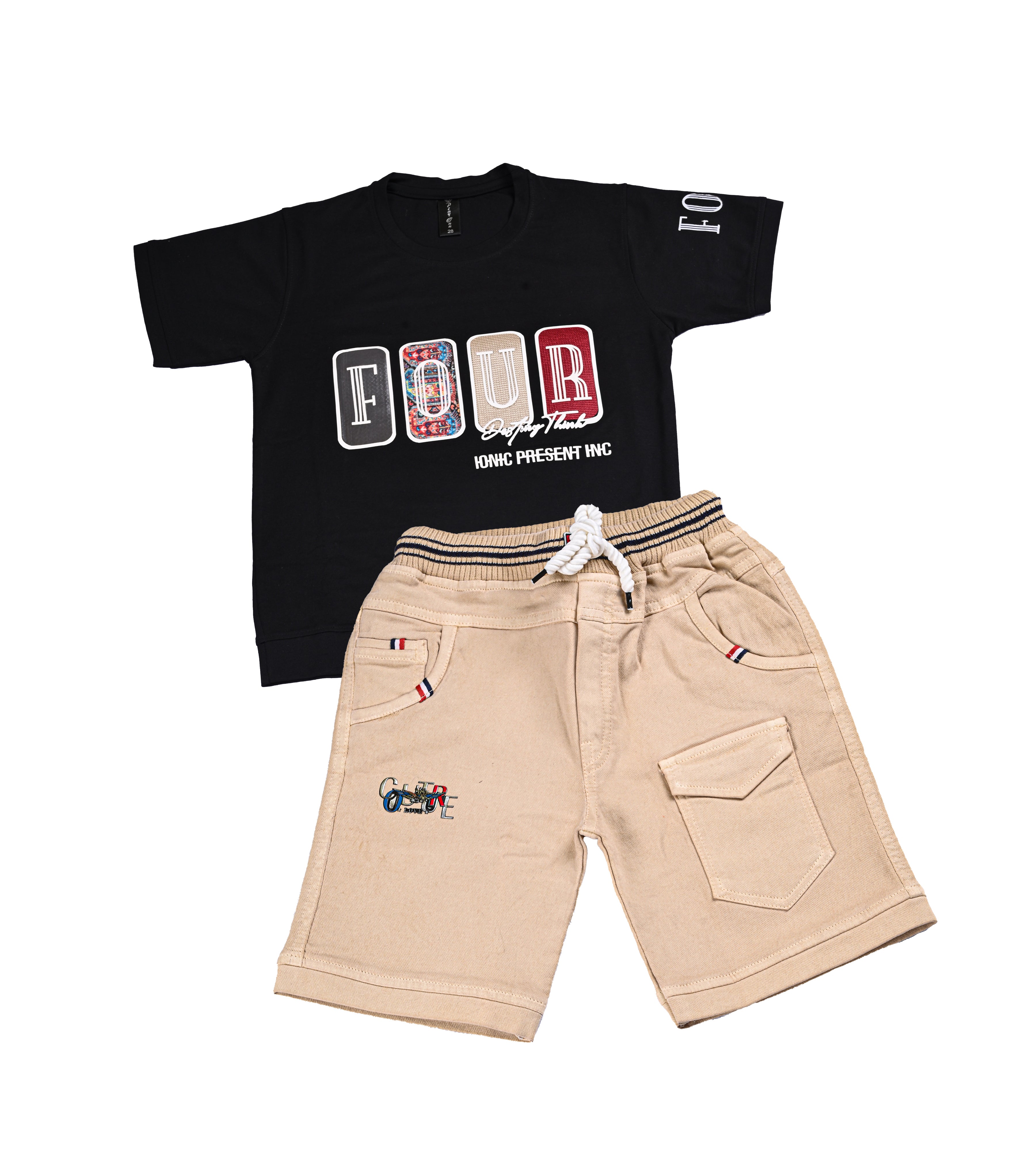 Kids Boys Cotton Graphic T-Shirt and Drawstring Cargo Shorts Set